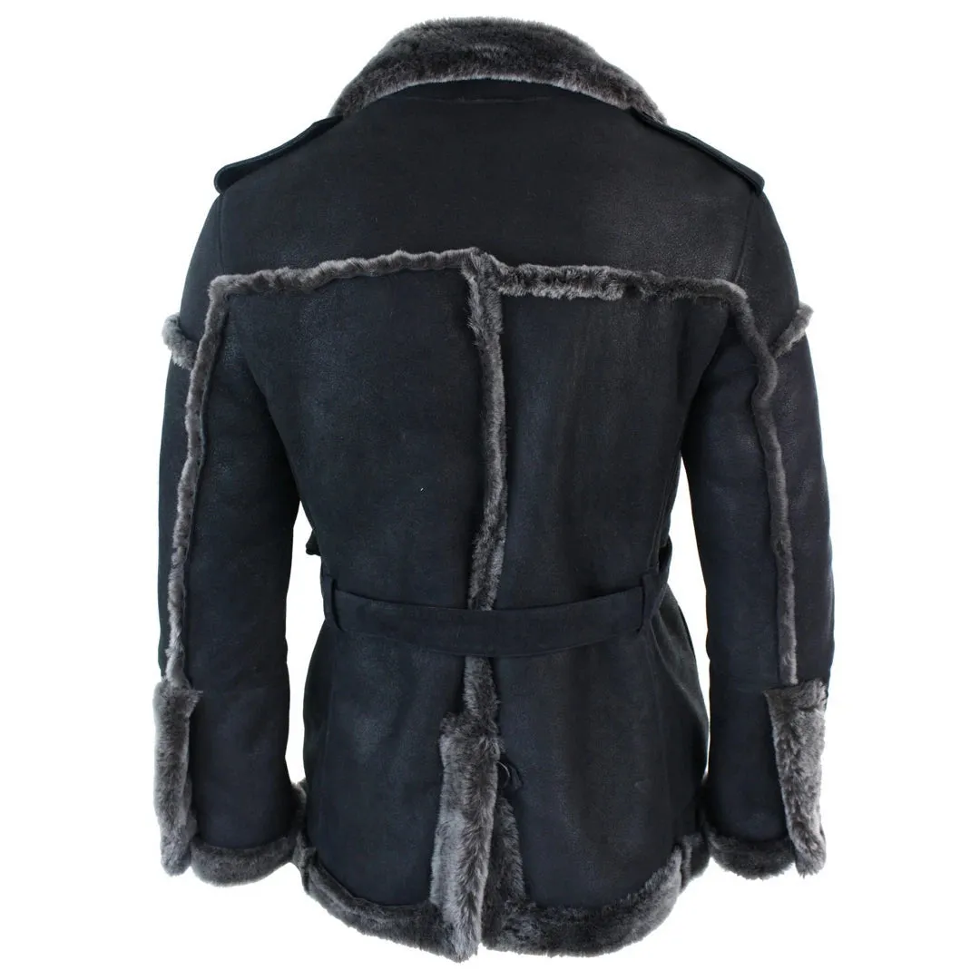 INFINITY OZZY  CHAQUETA CUERO DE OVEJA DOBLE PECHO CABALLERO AZUL OSCURO GRIS NEGRO