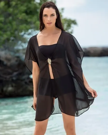 Kimono Playero con Aplique Dorado
