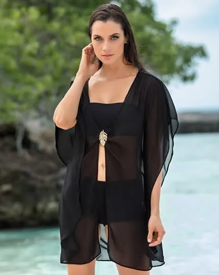 Kimono Playero con Aplique Dorado