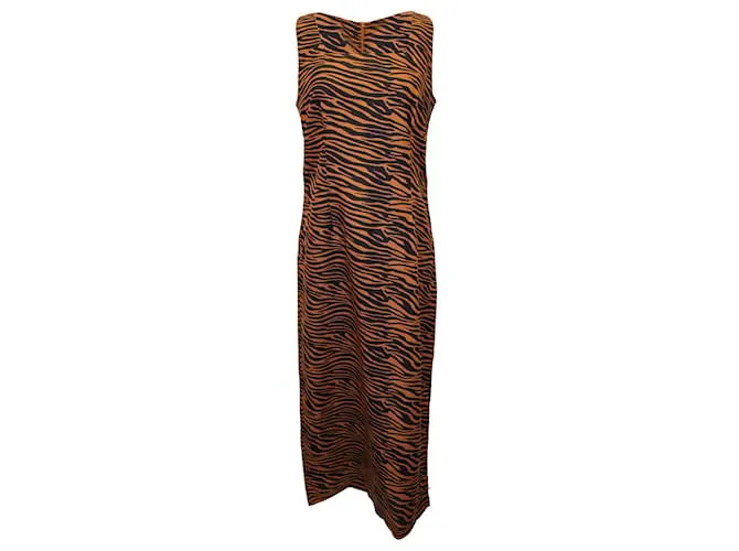 Lisa Marie Fernandez Minivestido Zani con estampado de cebra en lino marrón 