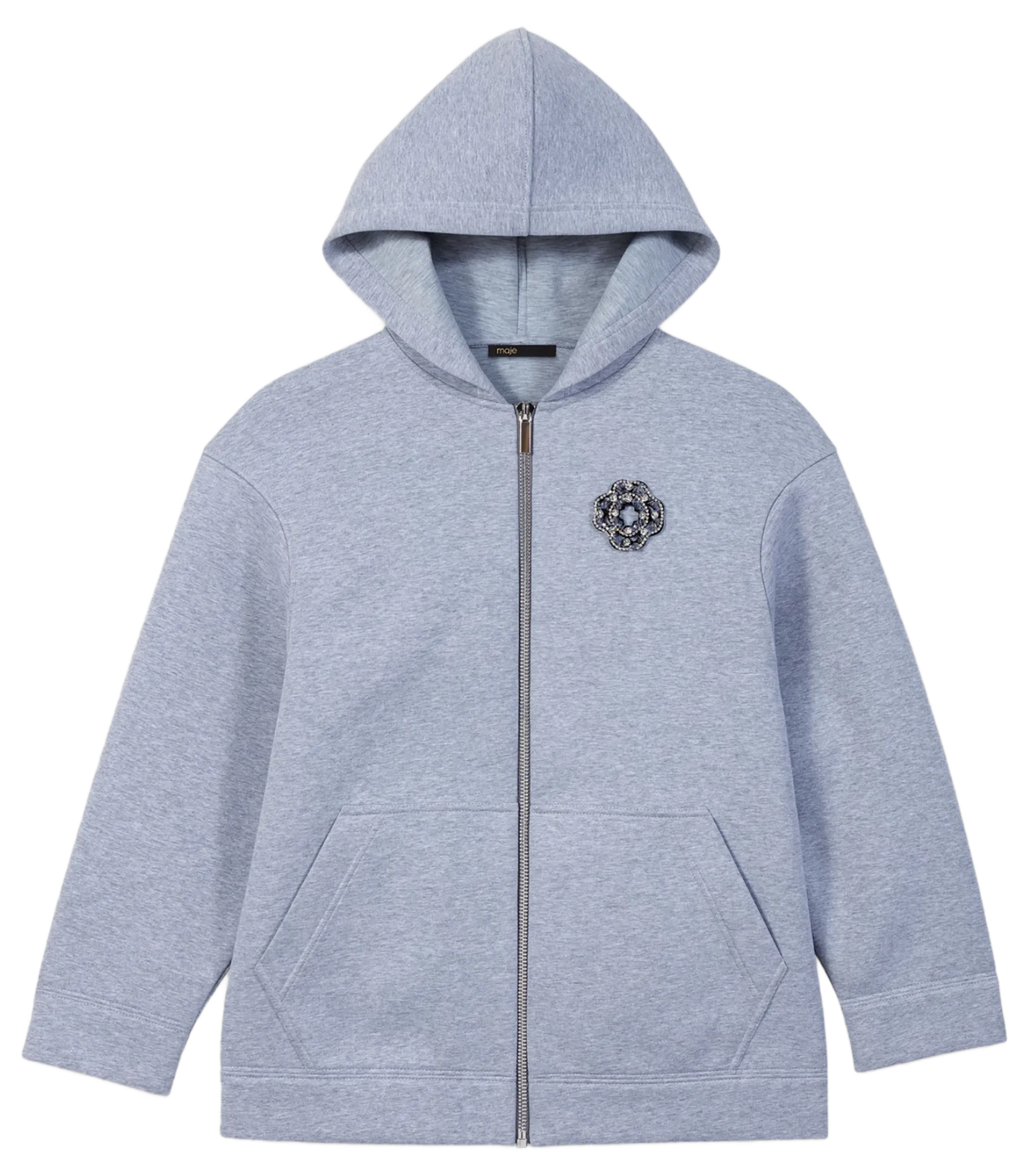 MAJE Sudadera recta de algodón con capucha en gris