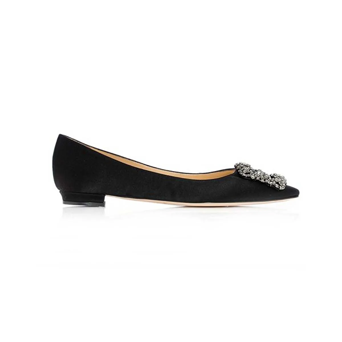 MANOLO BLAHNIK ZAPATOS PLANOS HANGISIFLAT DE SATéN CON HEBILLA Y JOYA PARA MUJERNEGRO