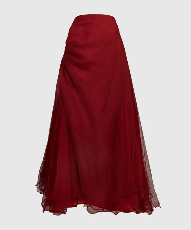 Marc Le Bihan Red asymmetric silk skirt