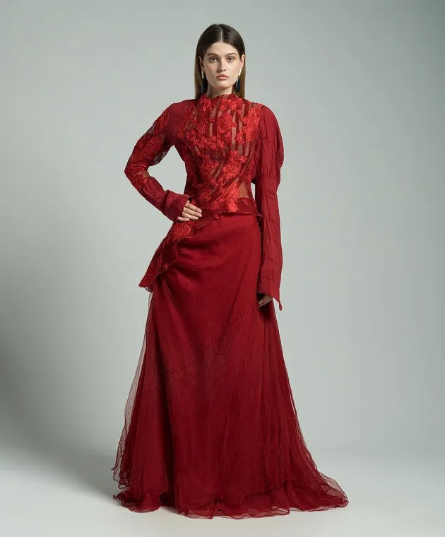 Marc Le Bihan Red asymmetric silk skirt