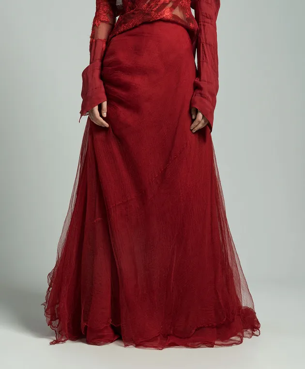 Marc Le Bihan Red asymmetric silk skirt