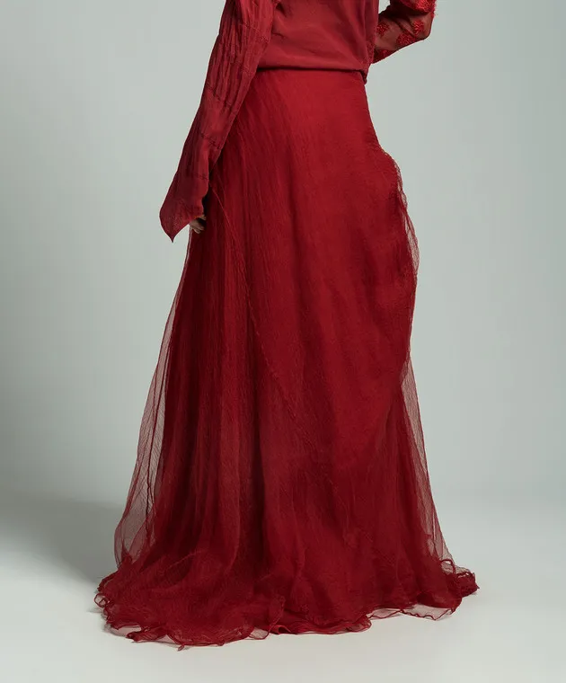 Marc Le Bihan Red asymmetric silk skirt