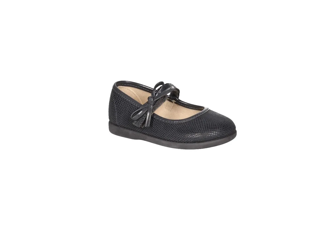 Mercedes Velcro Gris Puntos Lacito Charol