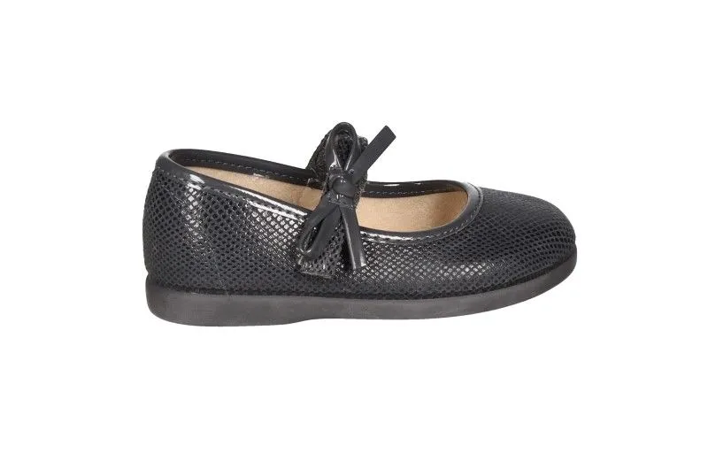Mercedes Velcro Gris Puntos Lacito Charol