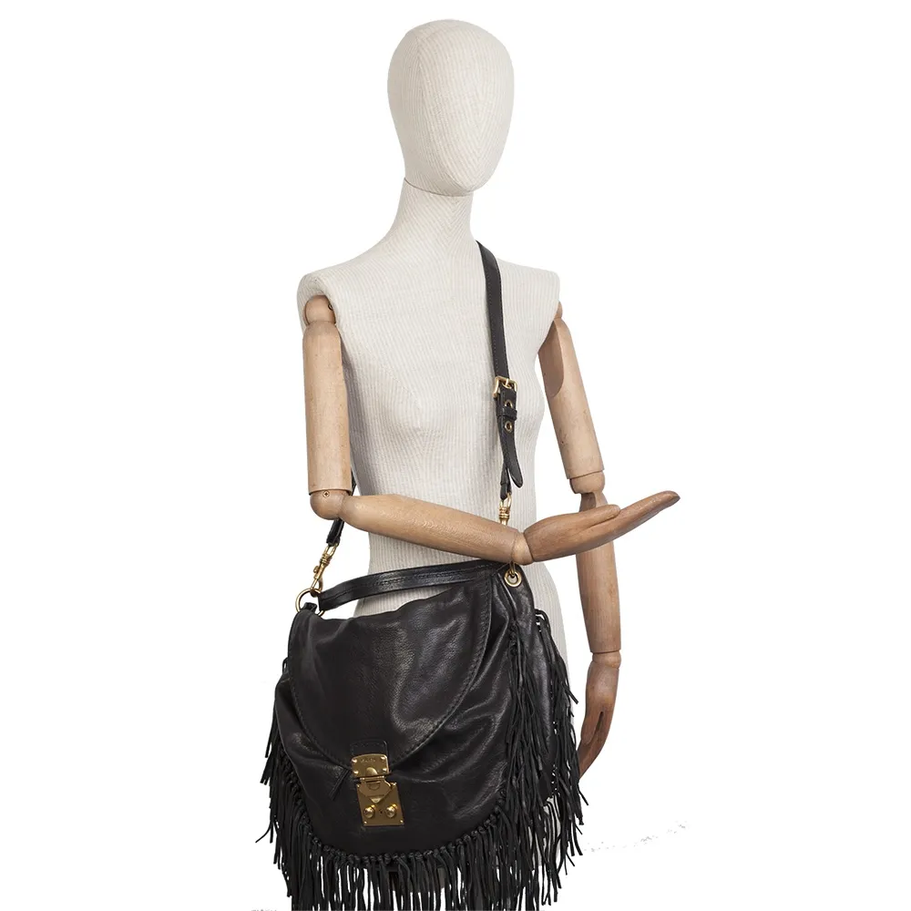 Miu Miu Bolso Hobo Flecos Negro