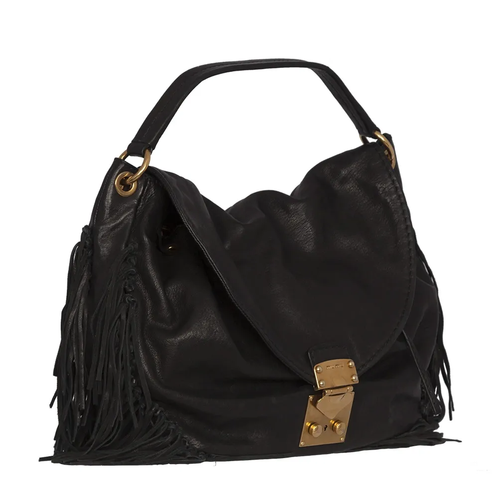 Miu Miu Bolso Hobo Flecos Negro