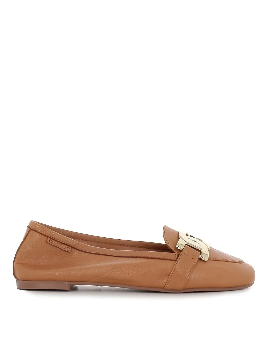 Mocasín plano hebilla grande central camel CARMELA