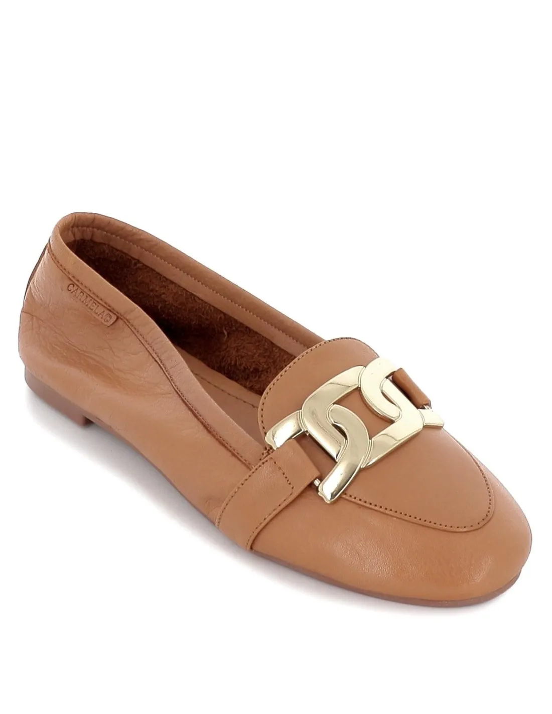 Mocasín plano hebilla grande central camel CARMELA