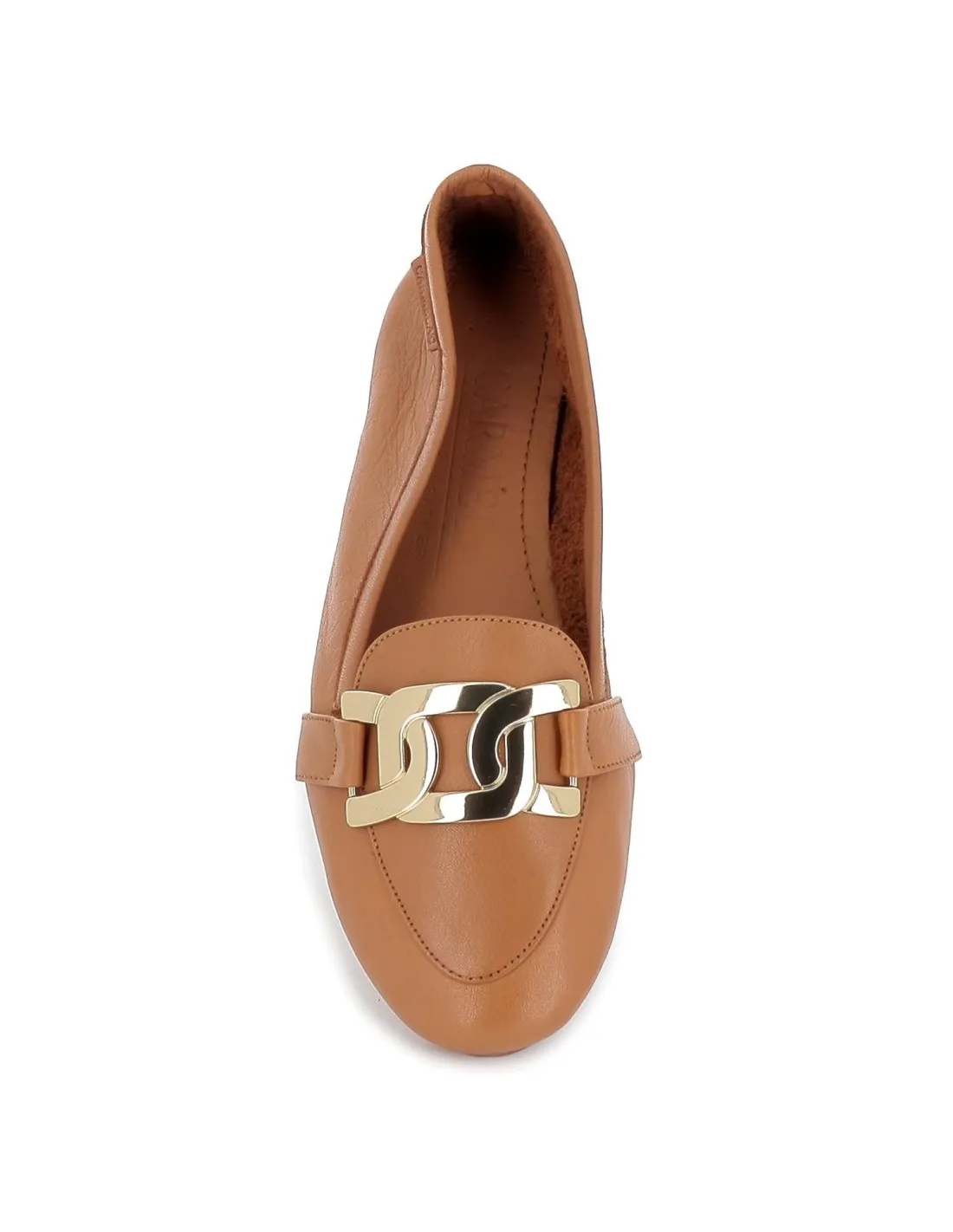Mocasín plano hebilla grande central camel CARMELA