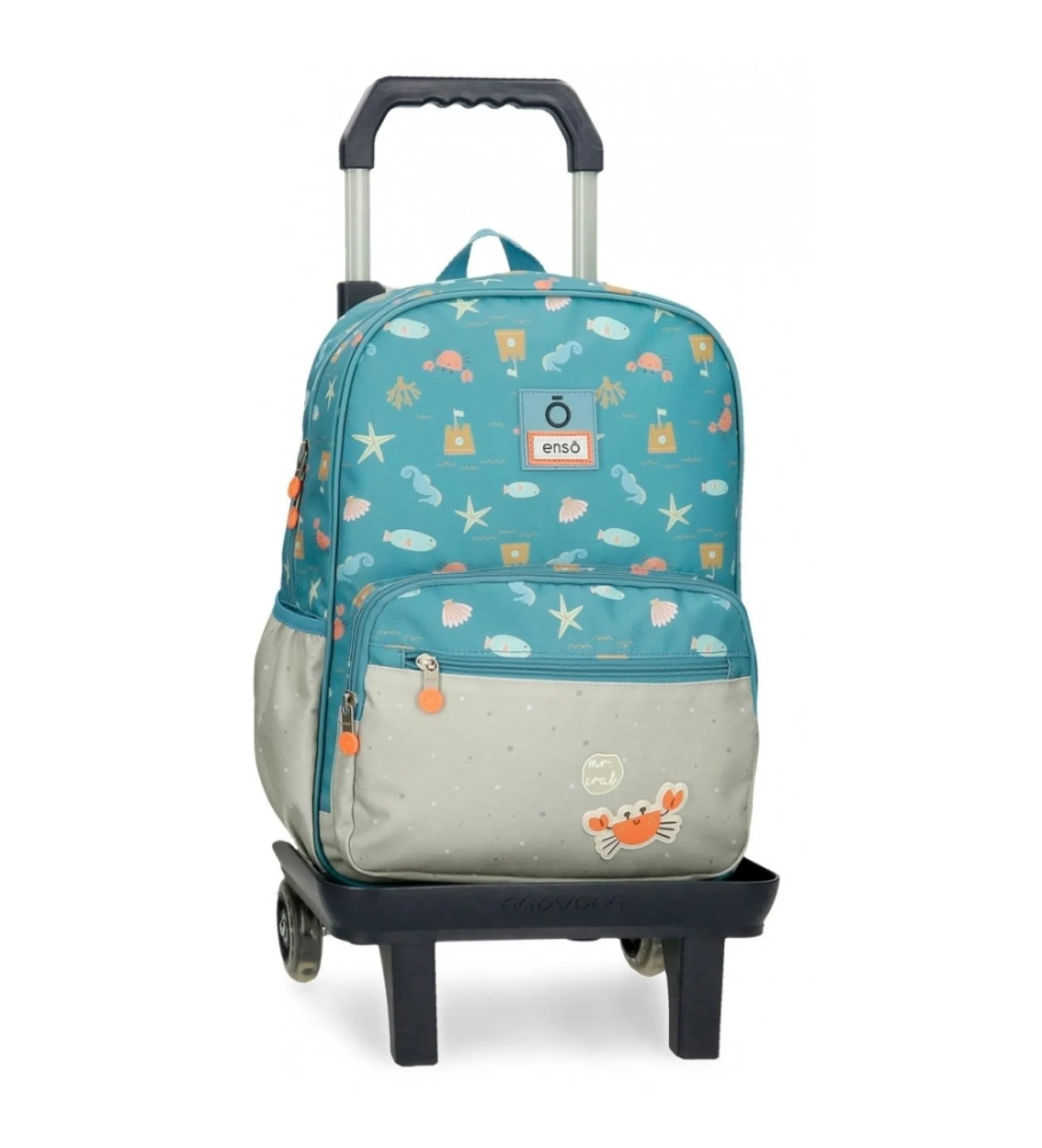 Mochila escolar Mr Crab 38cm con carro azul