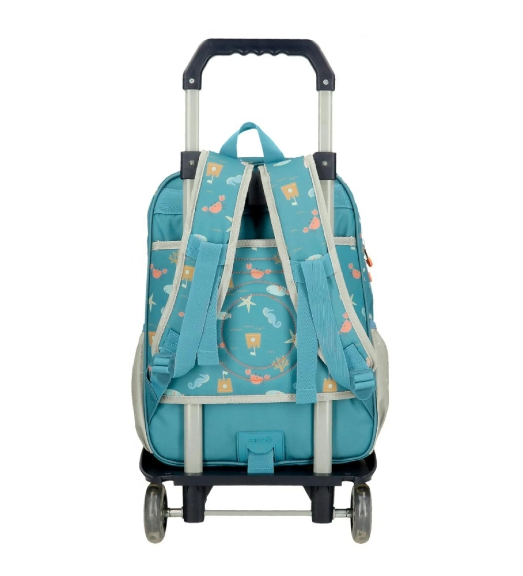 Mochila escolar Mr Crab 38cm con carro azul