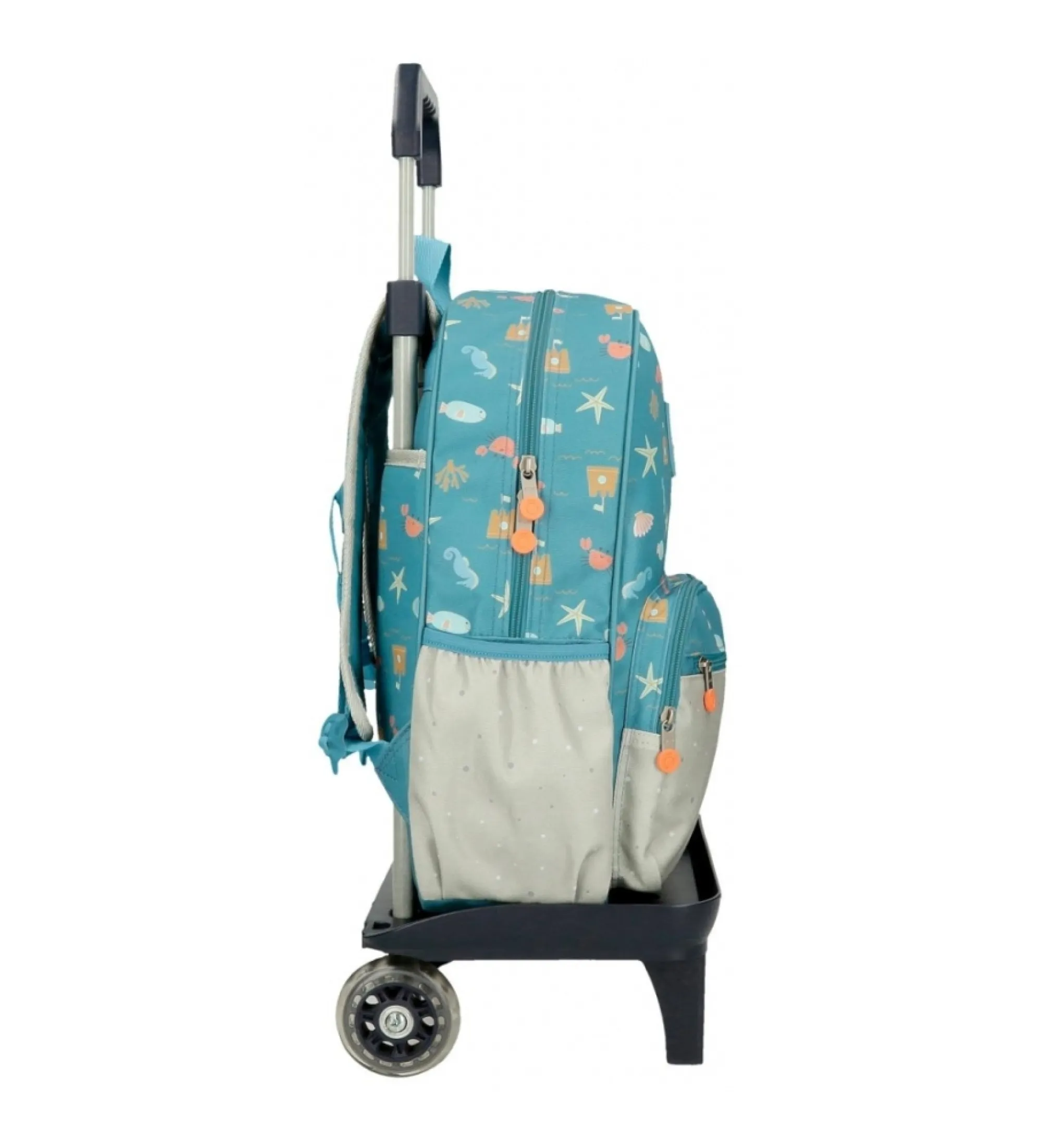 Mochila escolar Mr Crab 38cm con carro azul