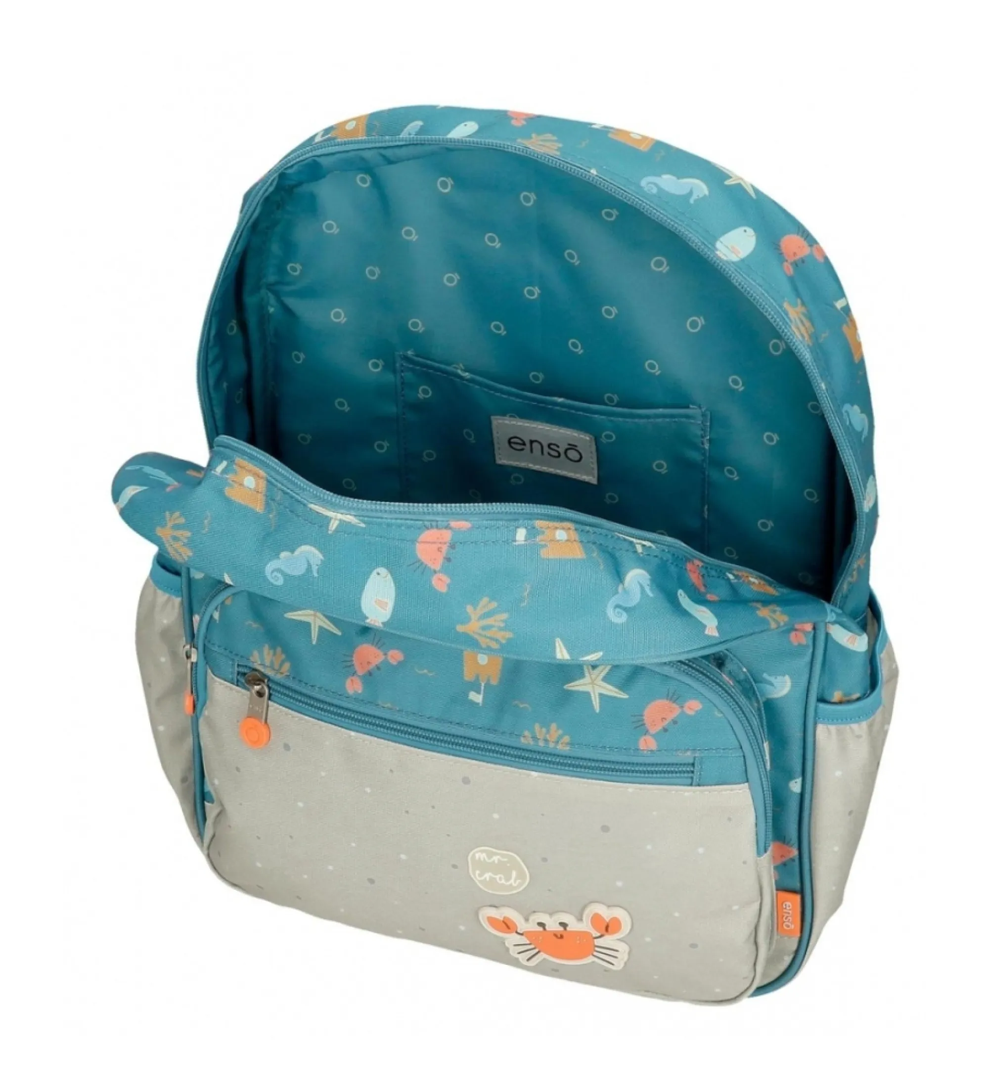 Mochila escolar Mr Crab 38cm con carro azul
