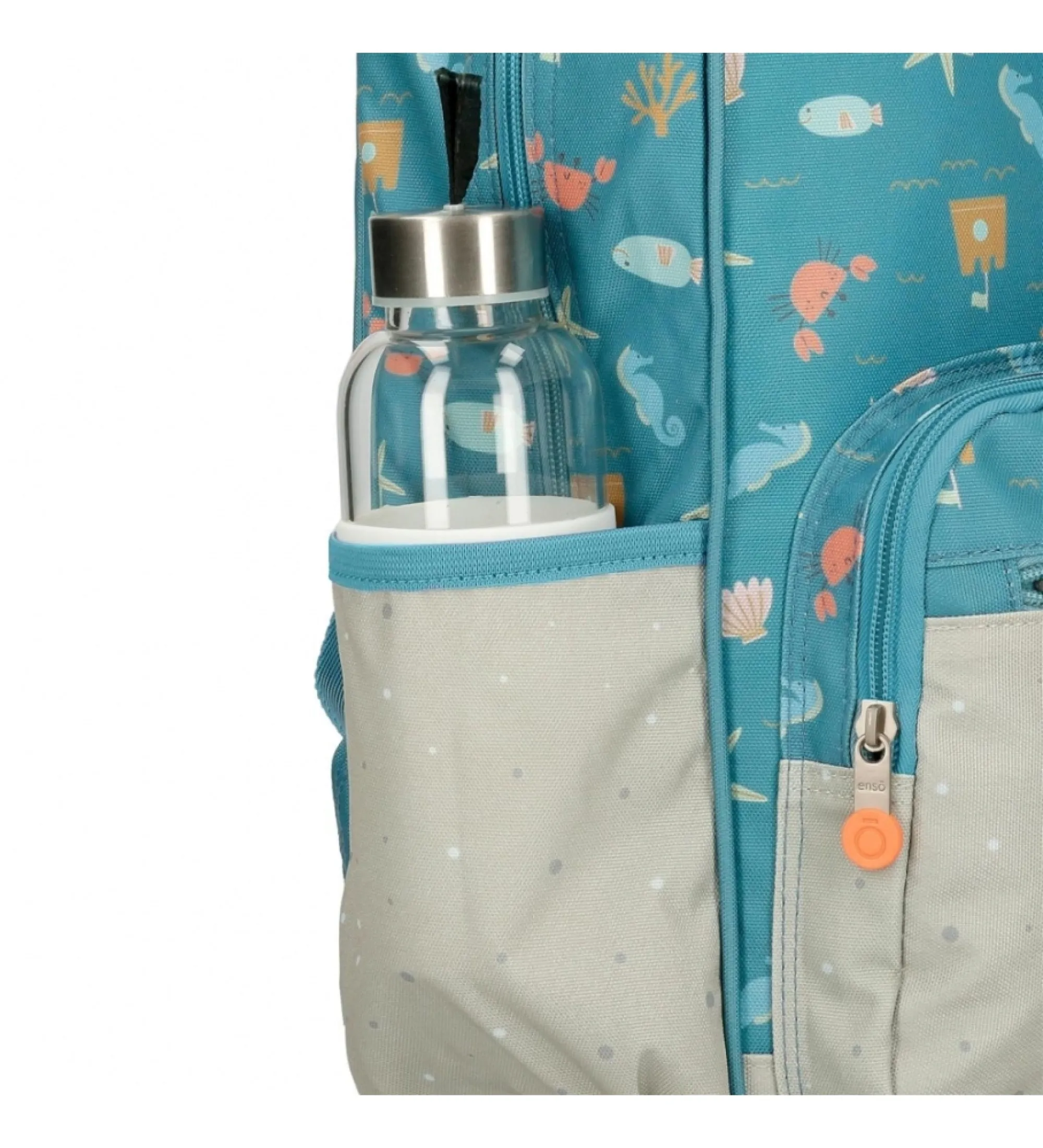 Mochila escolar Mr Crab 38cm con carro azul