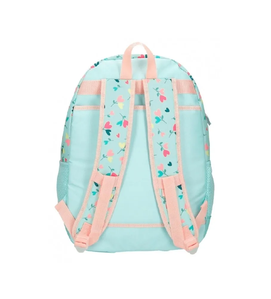 Mochila Escolar Roll Road Queen of hearts Dos Compartimentos turquesa, rosa