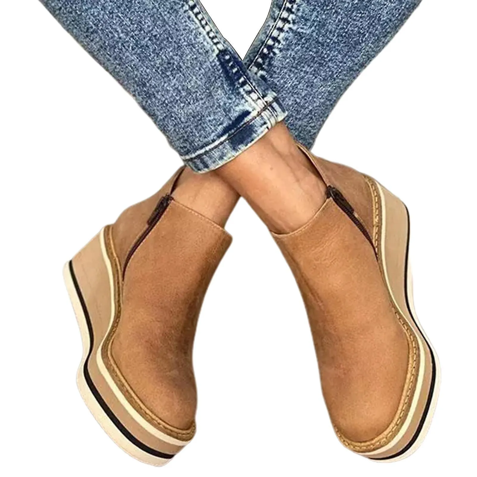 Mujer Premium Colores Sólidos Cuña Botines Puntera Redonda Calzado Cuñas Zapatos Casuales