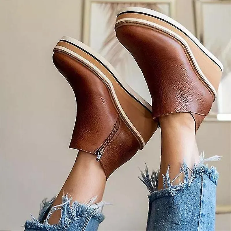 Mujer Premium Colores Sólidos Cuña Botines Puntera Redonda Calzado Cuñas Zapatos Casuales