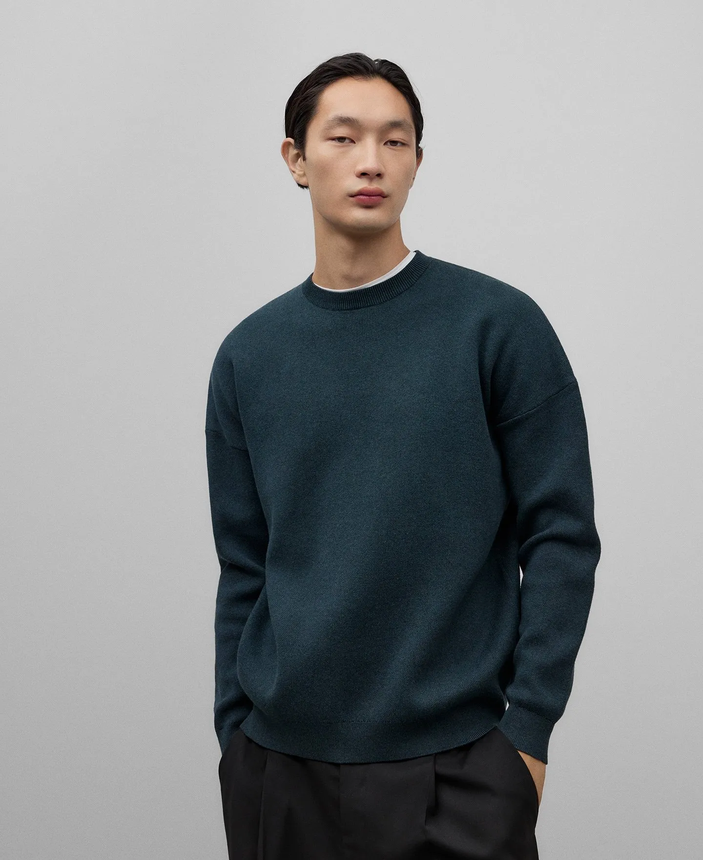 Navy blue cotton sweater for men.