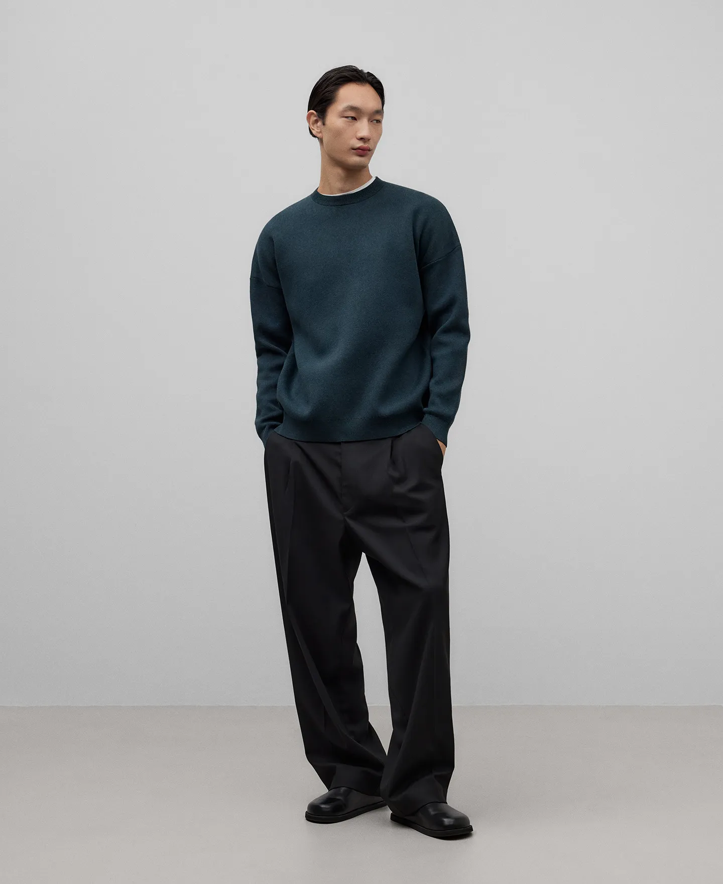 Navy blue cotton sweater for men.