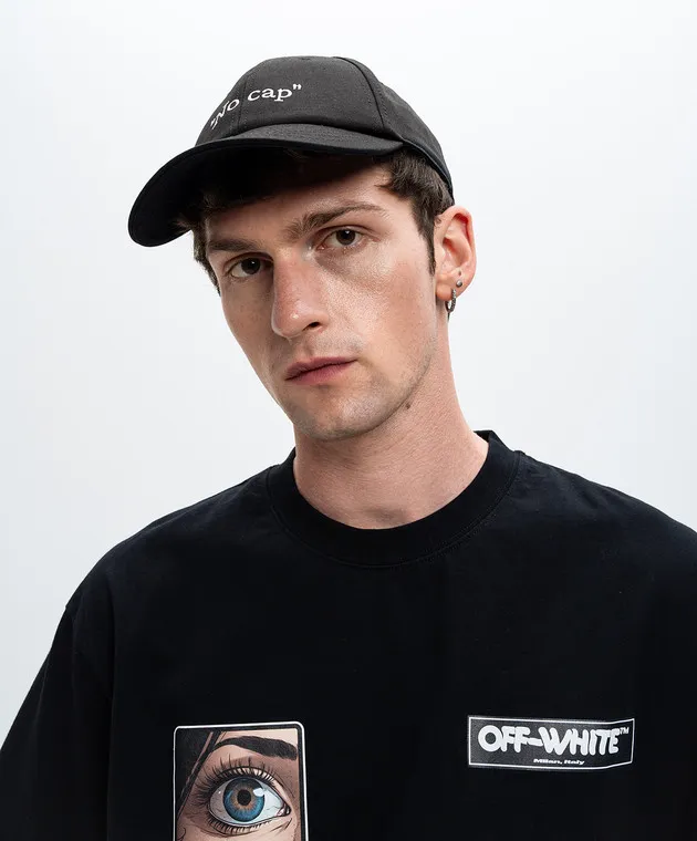 OFFWHITE BLACK CAP WITH CONTRASTING EMBROIDERY