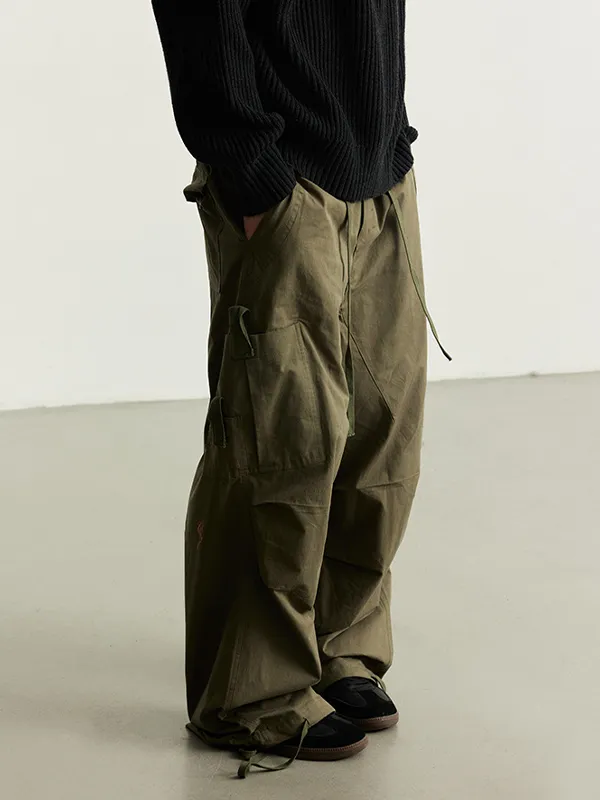 Pantalones cargo casuales sueltos con bolsillo lateral retro para hombre