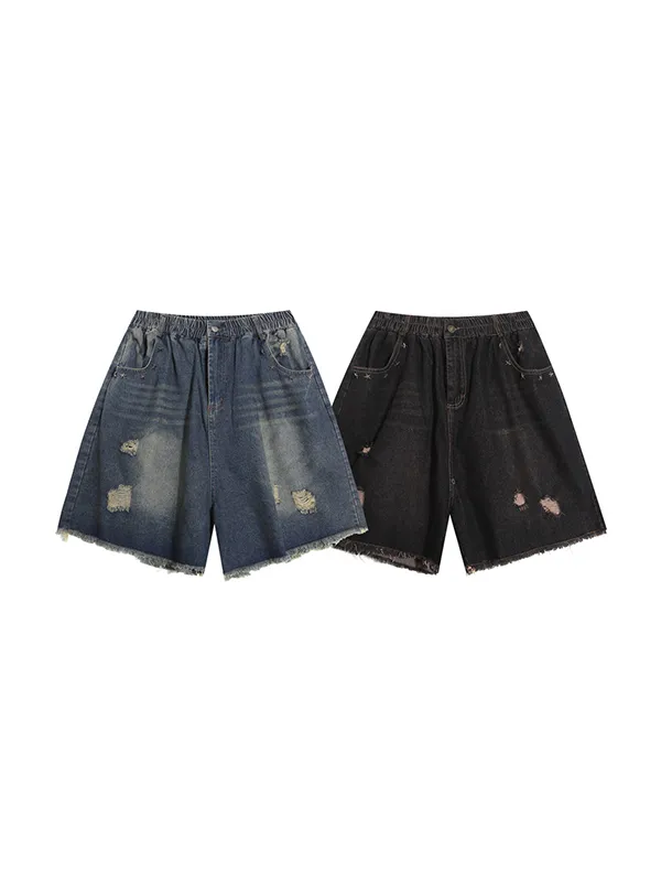 Pantalones cortos de mezclilla casuales de calle alta retro americanos