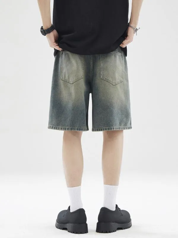 pantalones cortos de mezclilla casuales sueltos con estampado de letras para hombre