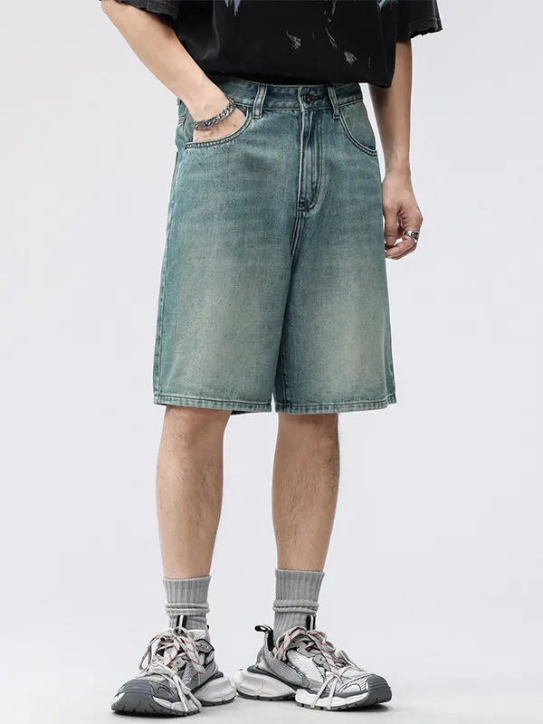 pantalones cortos de mezclilla rectos casuales para hombre