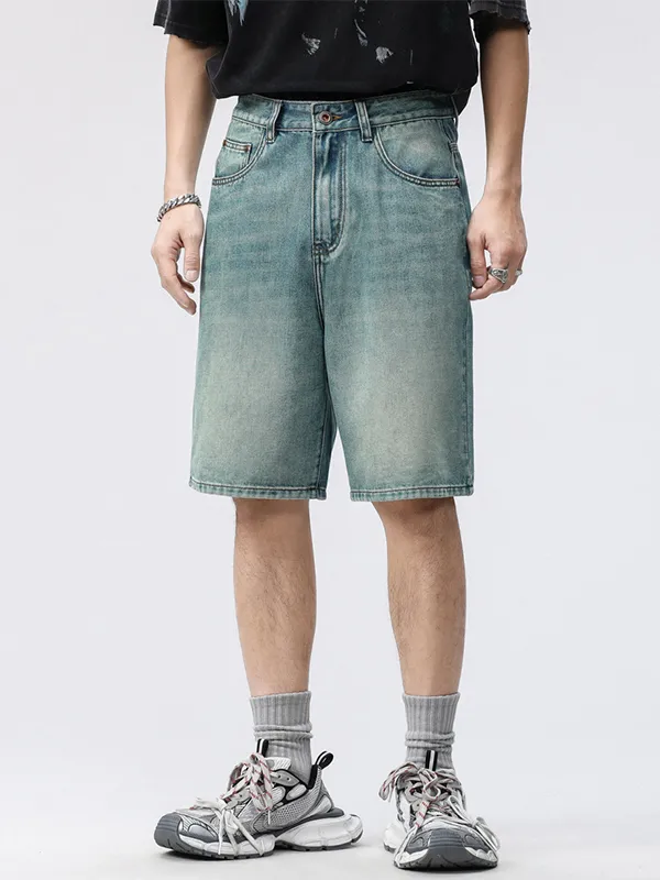 pantalones cortos de mezclilla rectos casuales para hombre