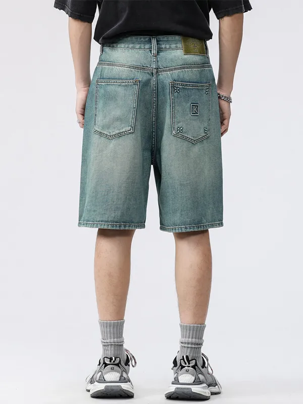 pantalones cortos de mezclilla rectos casuales para hombre
