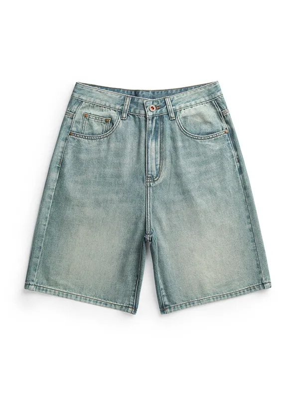 pantalones cortos de mezclilla rectos casuales para hombre