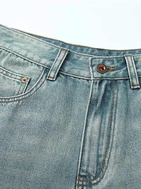 pantalones cortos de mezclilla rectos casuales para hombre