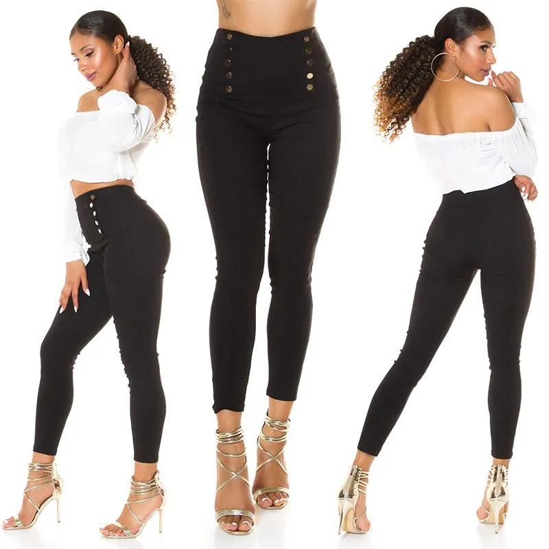 Pantalón Cintura Alta con Botones negro