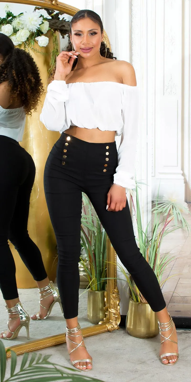 Pantalón Cintura Alta con Botones negro