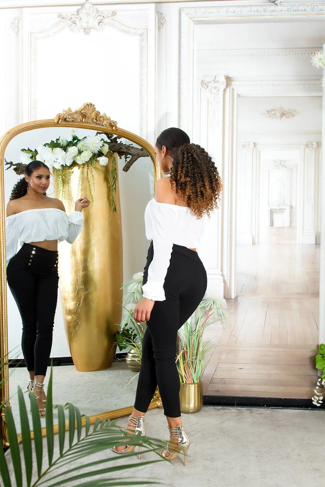Pantalón Cintura Alta con Botones negro