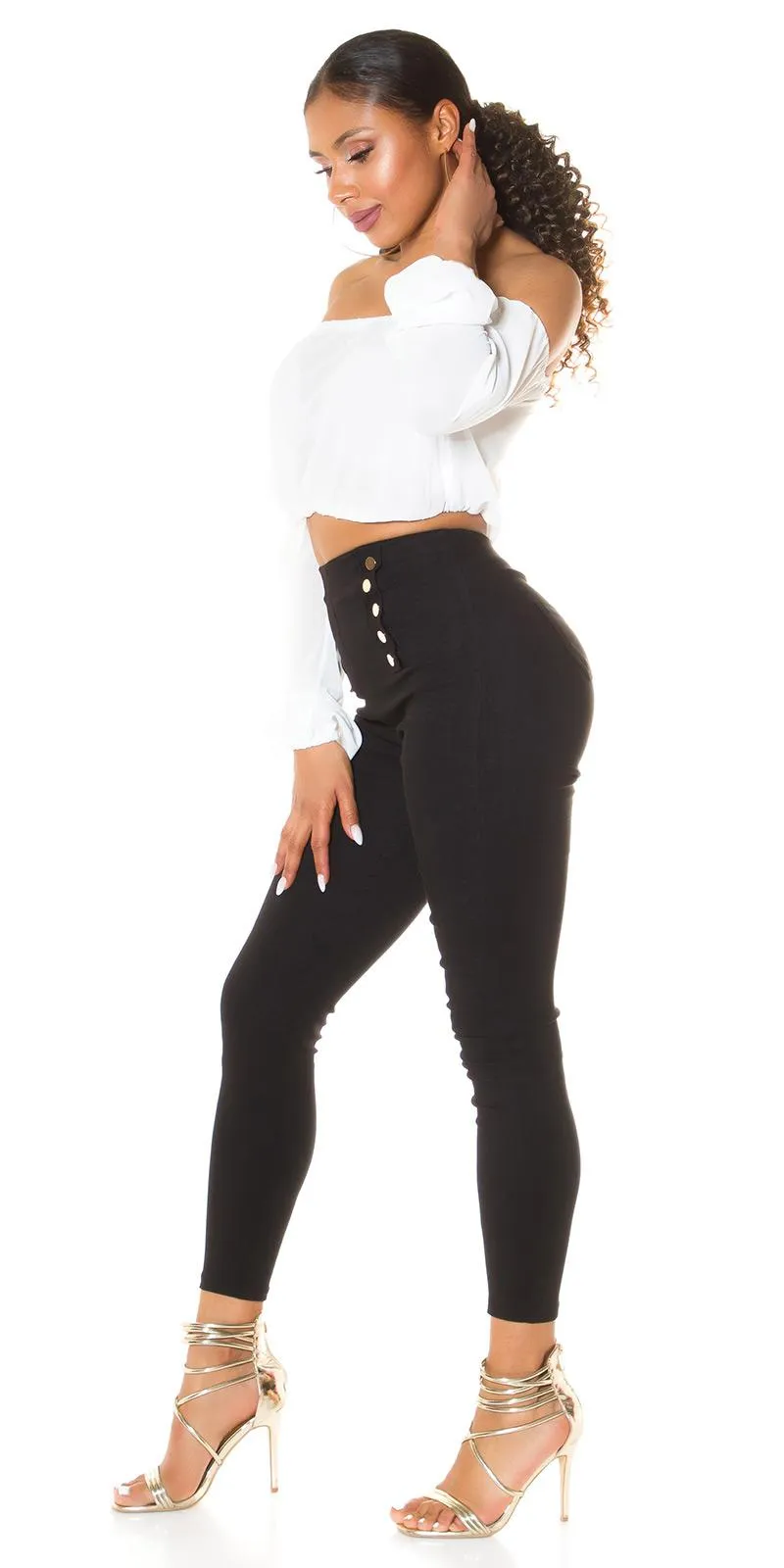 Pantalón Cintura Alta con Botones negro