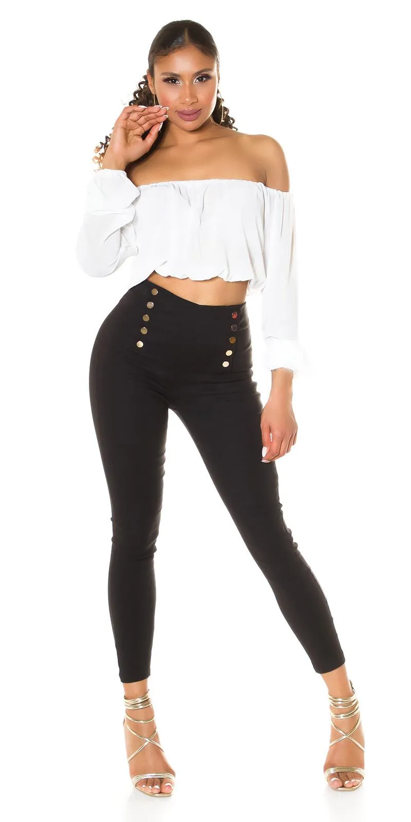 Pantalón Cintura Alta con Botones negro