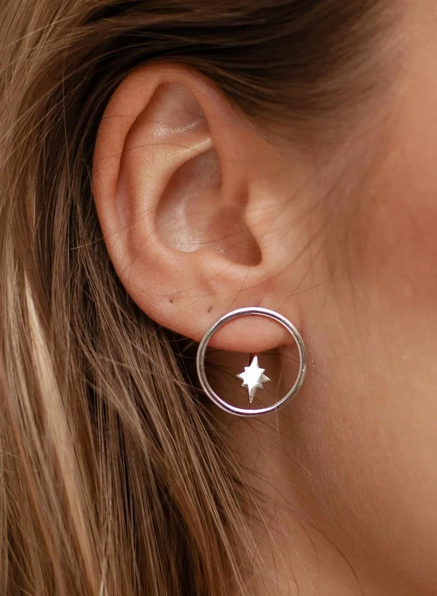 Pendientes aro plata circulares con estrella polar