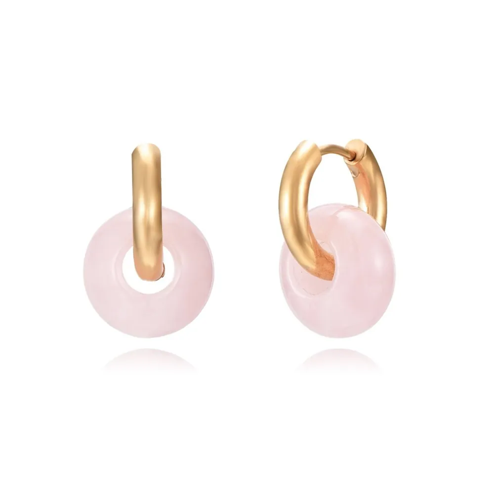 Pendientes Aros Ginette Cuarzo Rosa Oro (PAR)