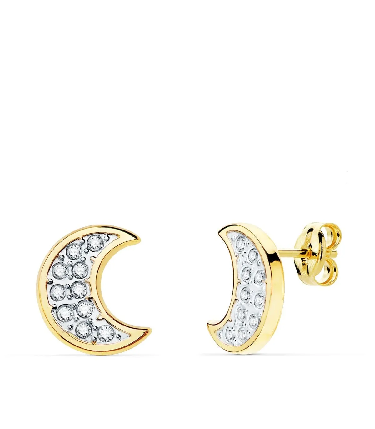 Pendientes Lunas Oro Bicolor 18K 11mm