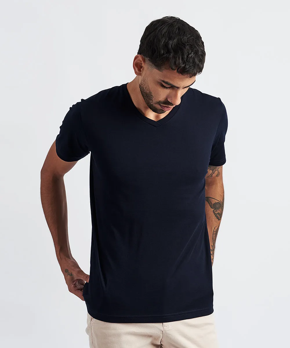 POLO MANGA CORTA BASICO CUELLO V OI23 AZUL MARINO