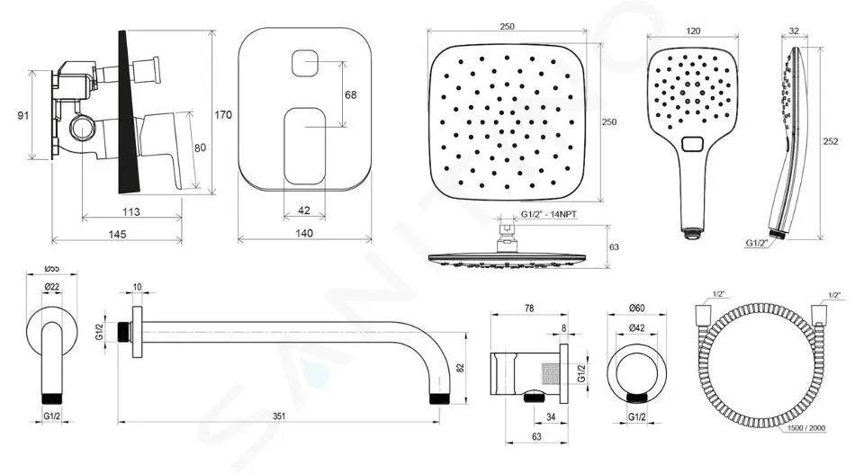 RAVAK 10°  CONJUNTO DE DUCHA CON GRIFO EMPOTRADO, CON CUERPO, 3 CHORROS, CROMO X07S012