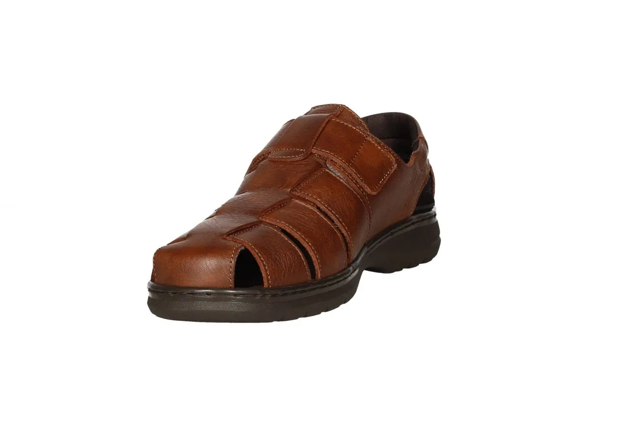 Sandalia Piel Cuero Velcro Semicubierta