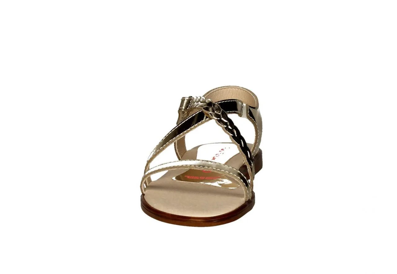 Sandalia Velcro Espejo Oro Trenza Cruzada