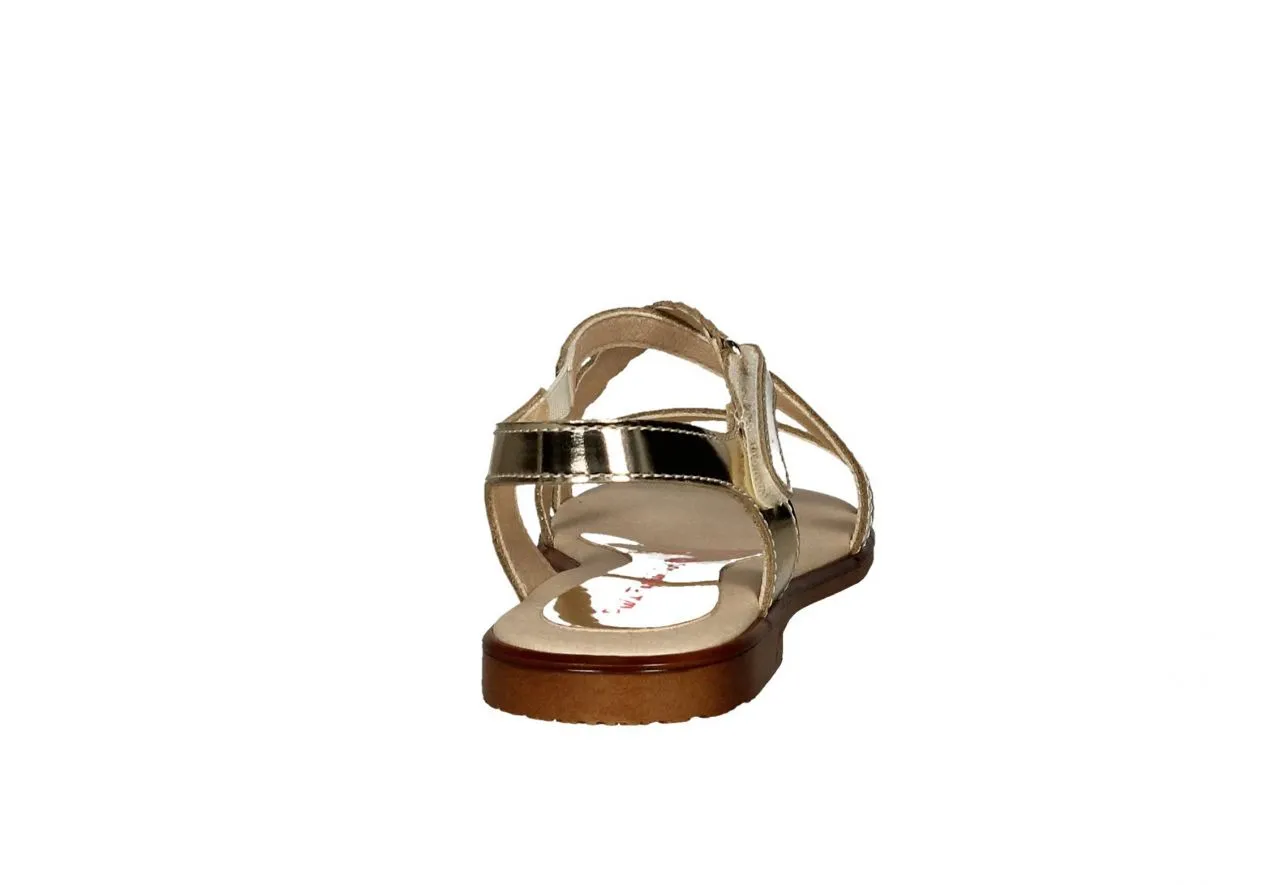 Sandalia Velcro Espejo Oro Trenza Cruzada