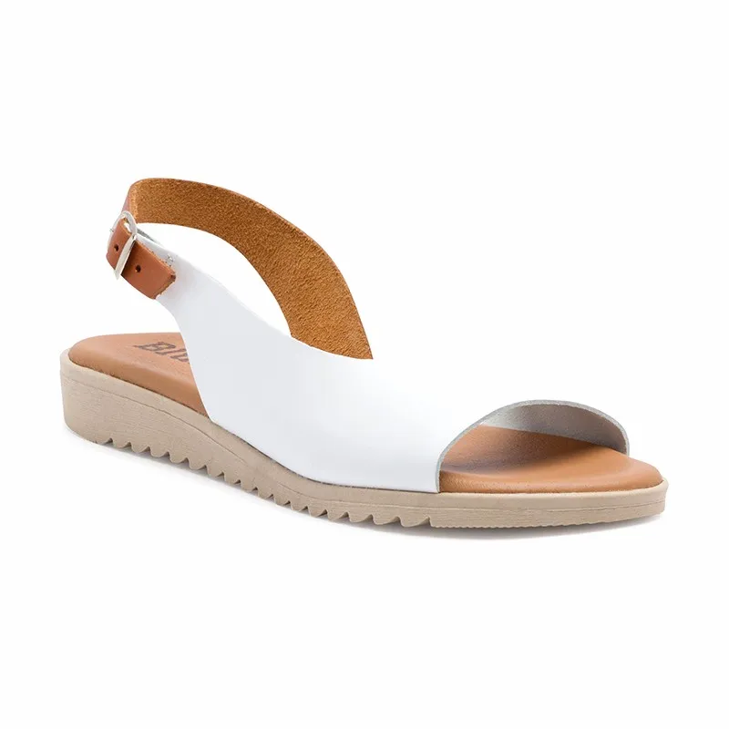 Sandalias Cuña Baja Mujer Piel Plantilla Acolchada 1115 Blanco, de Blusandal